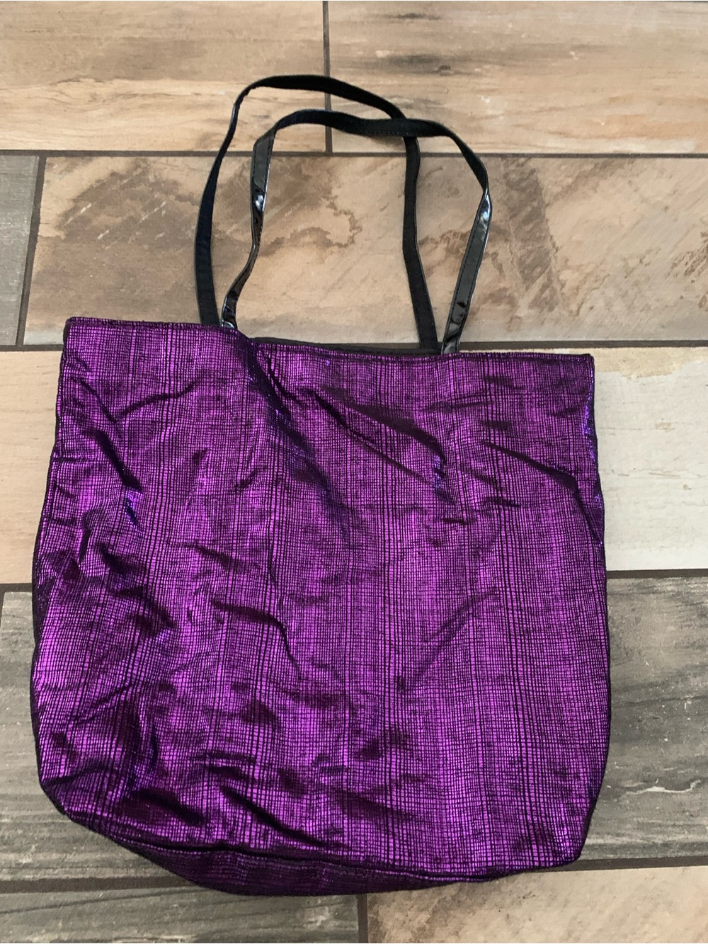 Lancome Metallic Purple Tote with Black Straps